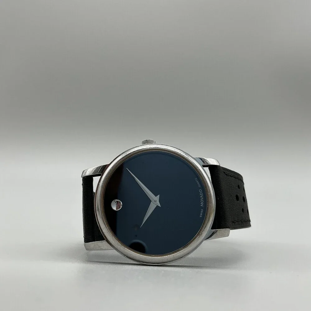 Movado Mens Watch 38mm Black Dial Leather Swiss 01.1.14.6000 New Battery